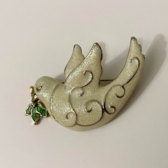 Vintage Christmas Peace Dove Brooch Pin - Picture 3 of 12